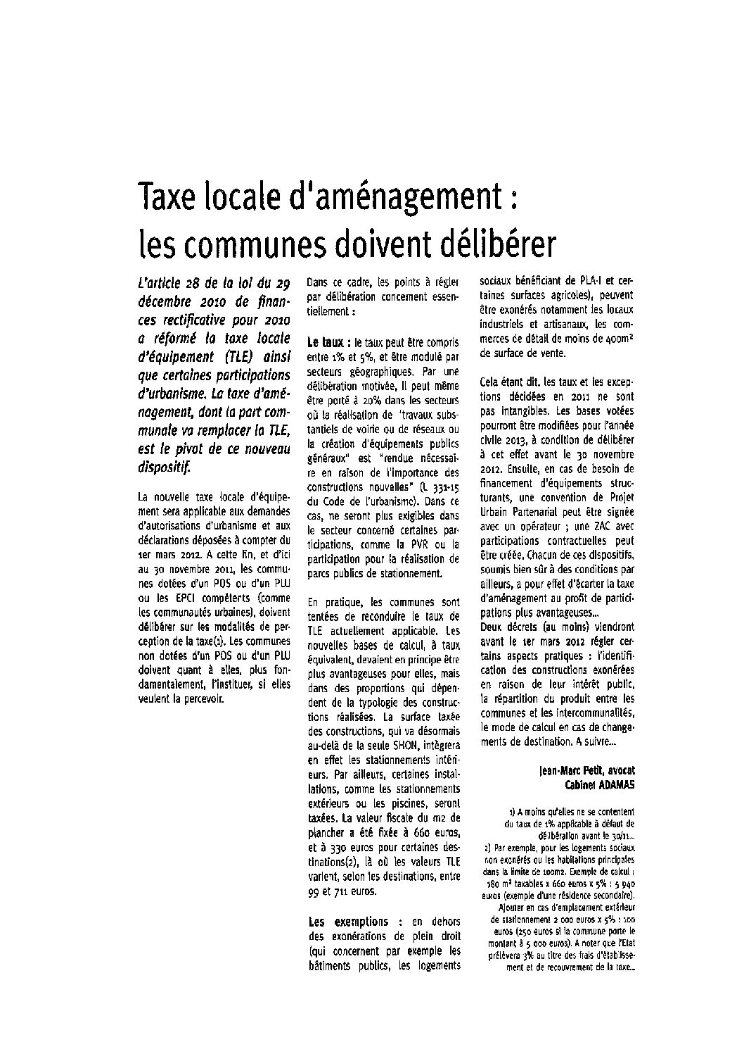 Taxe locale d’aménagement : les communes doivent délibérer